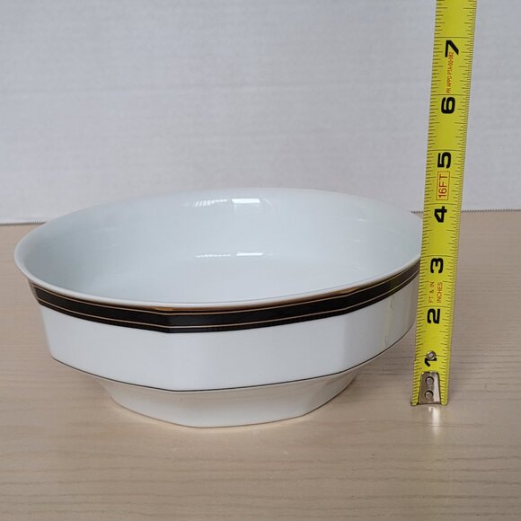 Christopher Stuart Black Dress Gold Black Rim Round White Serving Bowl 8 in - Picture 10 of 10
